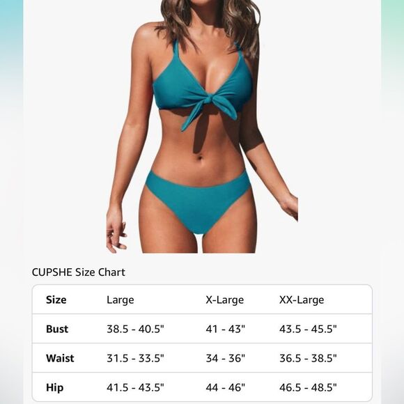 CUPSHE Women's Two Piece Bikini Set Floral Print Knot Bunny Tie, Teal, S - Picture 4 of 4
